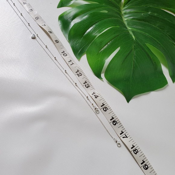 2 Necklace Set Choker Heart Pendant Silver Color - Picture 3 of 4